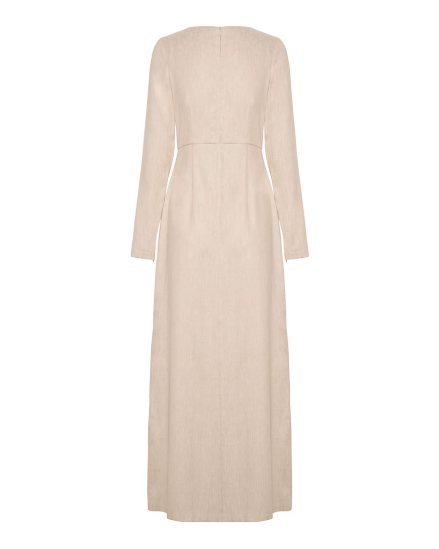 SAVANNAH MOCK WRAP LINEN DRESS MARLE BEIGE